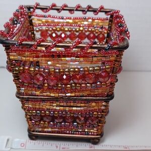 Handcrafted Vintage Beaded Red, Orange, Gold, Morrocan Spice Candle Holder
